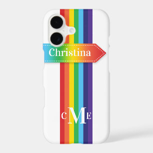 iPhone 11 Case Rainbow Striped with Monogram