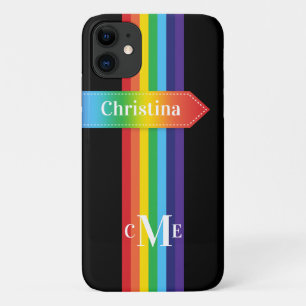 iPhone 11 Case   Rainbow Striped with Monogram