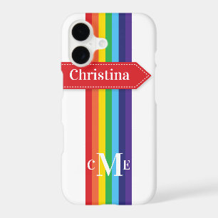 iPhone 11 Case   Rainbow Striped with Monogram