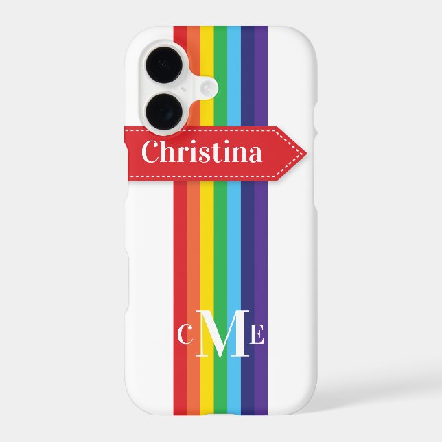iPhone 11 Case | Rainbow Striped with Monogram (Back)