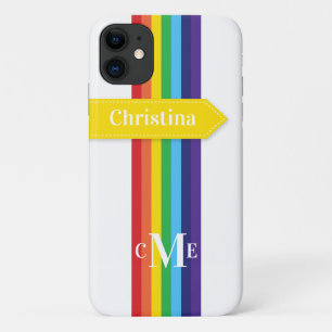 iPhone 11 Case   Rainbow Striped with Monogram