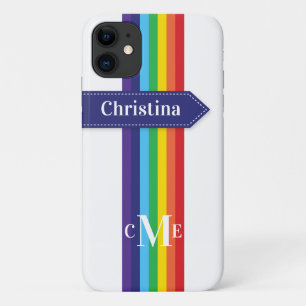 iPhone 11 Case   Rainbow Striped with Monogram