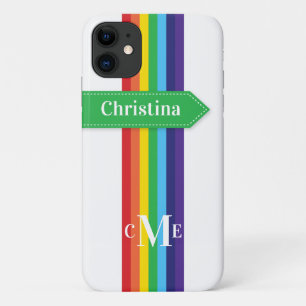 iPhone 11 Case   Rainbow Striped with Monogram