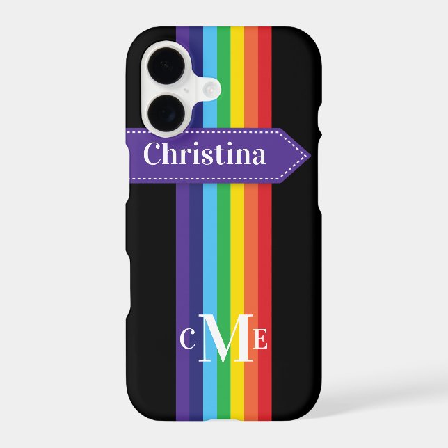 iPhone 11 Case | Rainbow Striped with Monogram (Back)