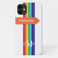 iPhone 11 Case | Rainbow Striped with Monogram