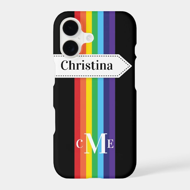 iPhone 11 Case | Rainbow Striped with Monogram (Back)