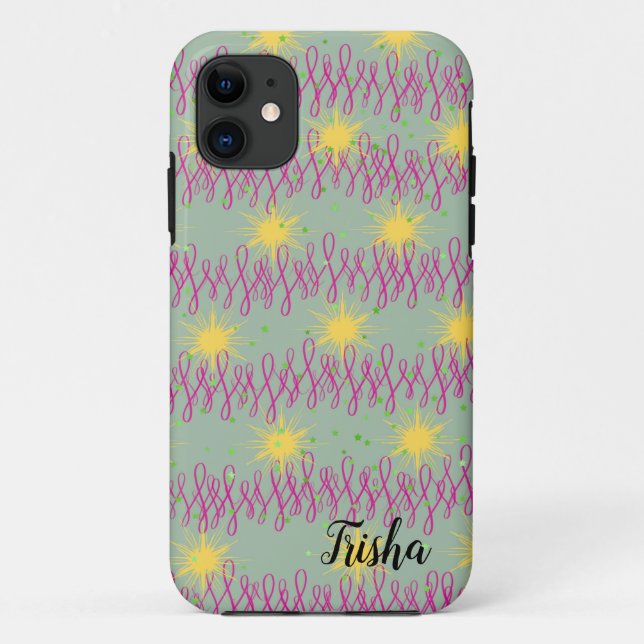 iPhone 11 Case with Yellow Stars & Purple Swirls (Back)