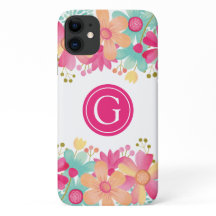 Iphone 11 Gouache Floral Personalized Initial Case