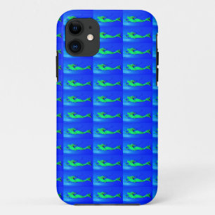 iPhone 11 sirènes vertes sur coque bleu