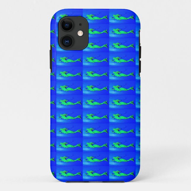 iPhone 11 sirènes vertes sur coque bleu (Dos)