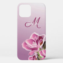 iPhone 12 Case - Monogram and watercolor freesia