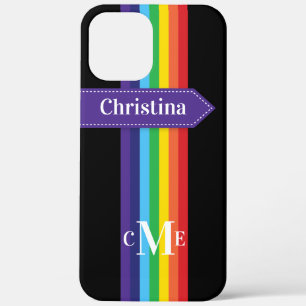 iPhone 12 Pro Case Rainbow Striped with Monogram