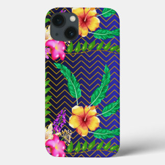 iPhone 13 Case, Blue background Red, Yellow Flower iPhone 13 Case