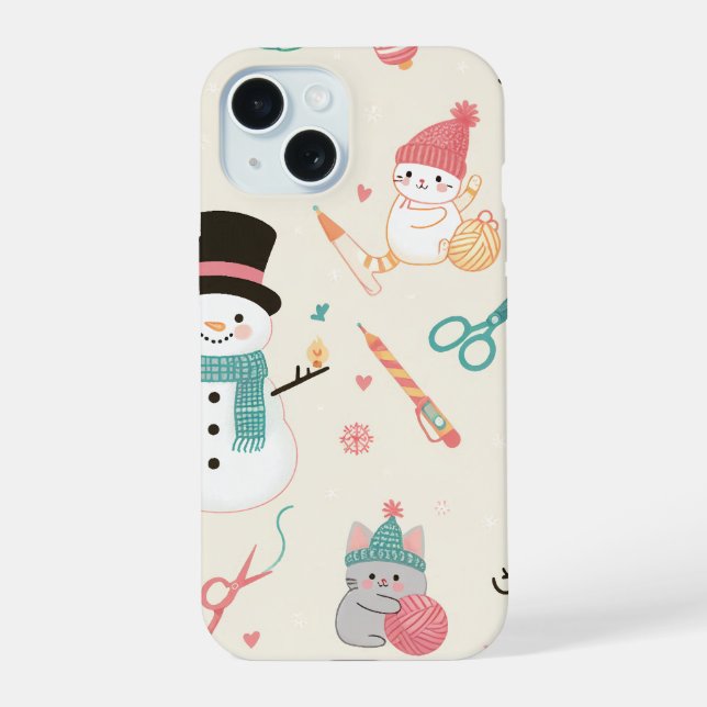 iPhone 15 Cases-Cat snowman Case (Back)