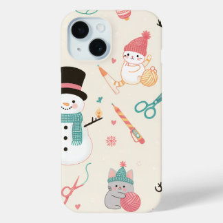 iPhone 15 Cases-Cat snowman iPhone 15 Case