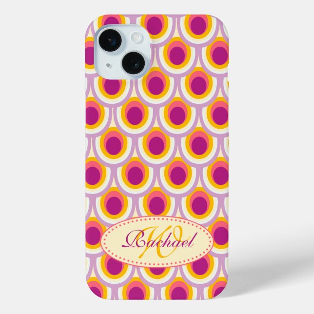iPhone 15 Mini Motif Peacock nom rose jaune coque (Verso)