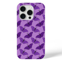 iPhone 15 Pro case. Purple butterfly design.