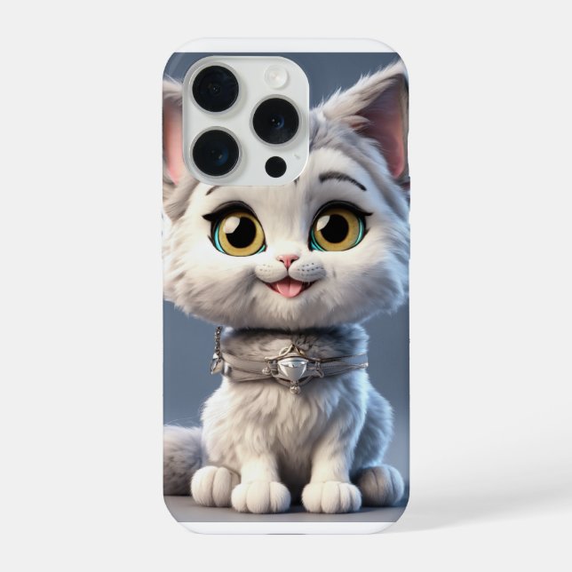 iPhone 15 Pro Case with Adorable Cat Illustration (Back)