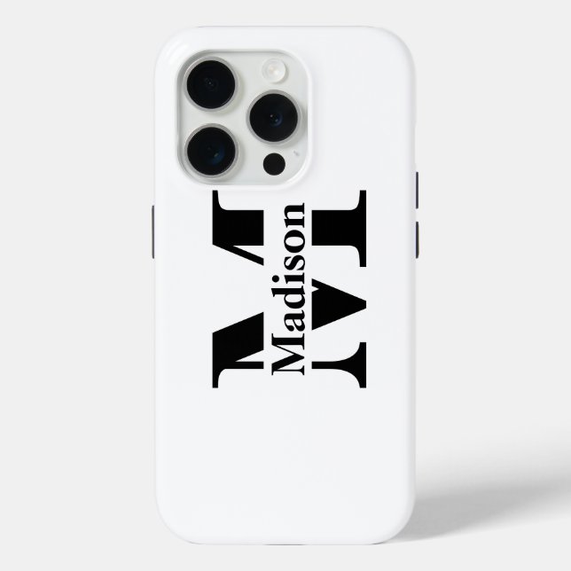 iPhone 15 Pro Coque de monogramme noir minimal moderne (Verso)
