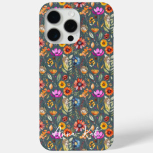 iPhone 15 Pro Max Belle maison Grey Fleur sauvage & Coque de hérisso