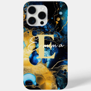 iPhone 15 Pro Max Coque avec encre d'alcool bleu e