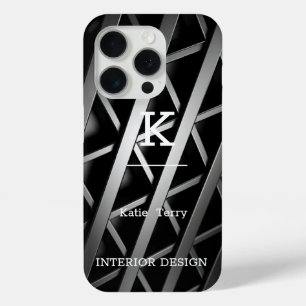 iPhone 15 Pro Monogramme moderne minimaliste noir et blanc Coque