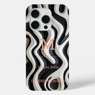 iPhone 15 Pro Monogramme moderne minimaliste noir et blanc Coque