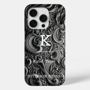 iPhone 15 Pro Monogramme moderne minimaliste noir et blanc Coque