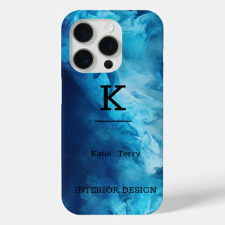iPhone 15 Pro Monogramme moderne minimaliste noir et bleu Coque