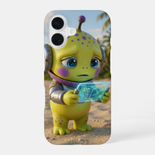 iPhone 16 Coque de téléphone en coquillage d'alien vert mign