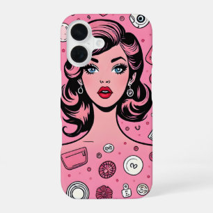 iPhone 16 Pop art fille coque rose coque design