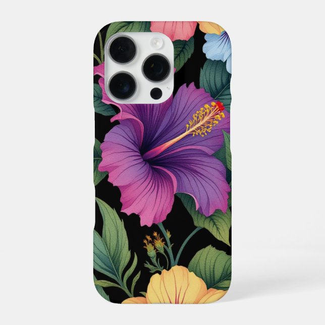 iPhone 16 Pro Tropical Flowers Hibiscus Case (Back)