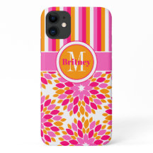 iPhone 1 Plus Case | Floral, Stripes | Pink Orange