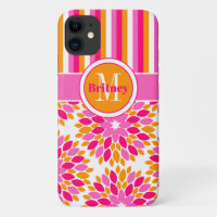 iPhone 1 Plus Coque | Floral, Rayures | Orange ros