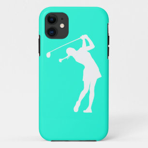 iPhone 5 Lady Golfer Silhouette White on Turquoise iPhone 11 Case