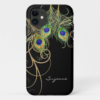 IPhone 5 Modern Peacock Feathers Gold Swirl Name 11 Case