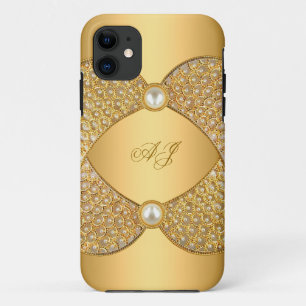 iPhone 5 Monogrammed Regal Elegant Pearl Gold iPhone 11 Case