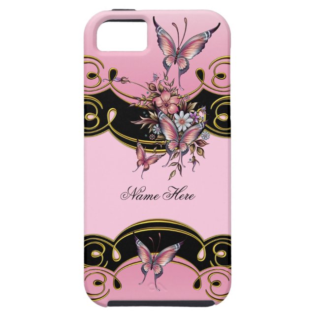 iPhone 5 Pink Gold Black Butterfly Case-Mate iPhone Case (Back)