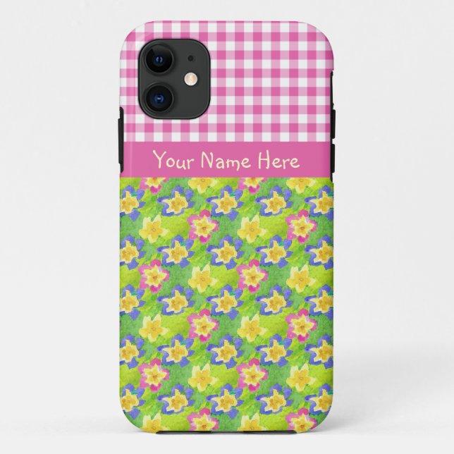 iPhone 5 Xtreme Case Personalize Primroses Gingham (Back)