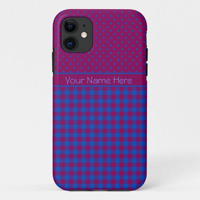 iPhone 5s Xtreme Coque Plum, Bleu, Polkas, Vérifie (Dos)