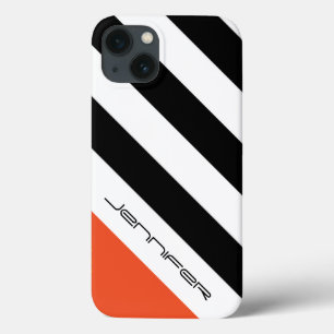 iPhone 6 Case Black, White, Orange Diagonal Stripe