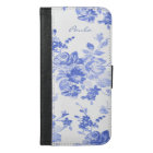 Iphone 6S Plus Portefeuille bleu et blanc Floral