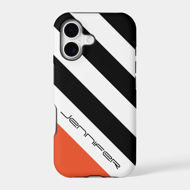 iPhone 7 Case Black, White, Orange Diagonal Stripe (Back)