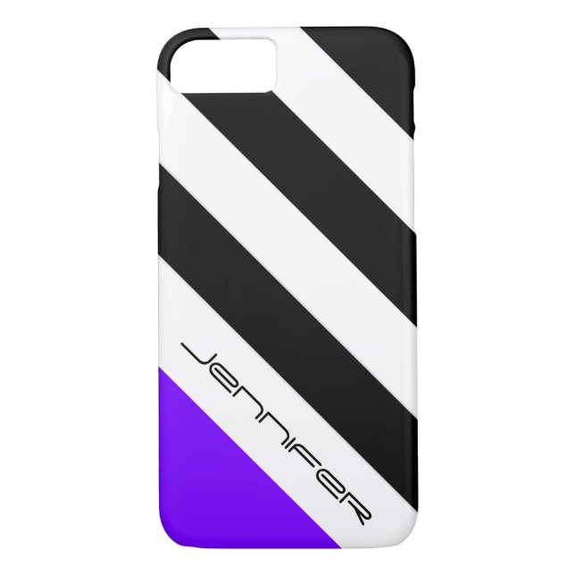 iPhone 7 Case Black, White, Purple Modern Stripe (Back)