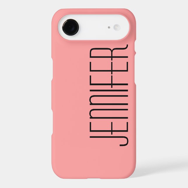 iPhone 7 Case, Coral Pink and Black, Personalized (Back)
