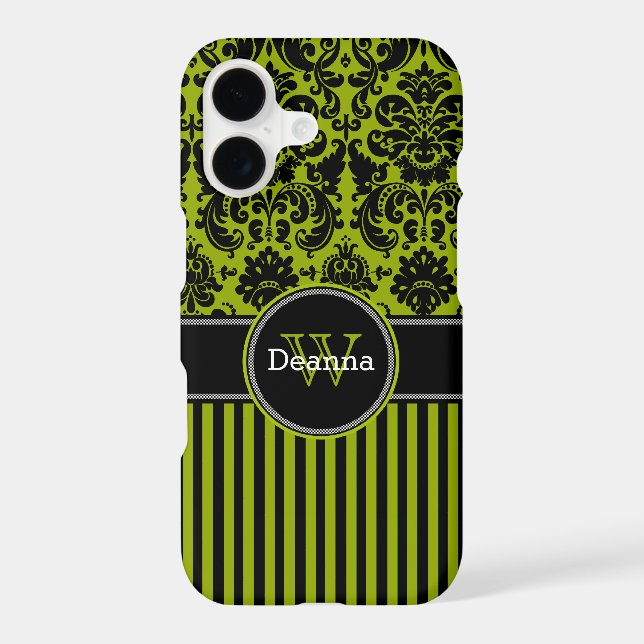 iPhone 7 Case | Damask | Stripes | Green (Back)