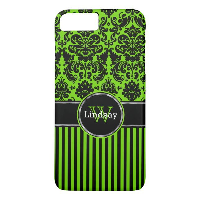 iPhone 7 Case | Damask | Stripes | Lime (Back)
