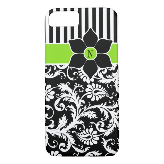 iPhone 7 Case | Damask | Stripes | Lime Green (Back)