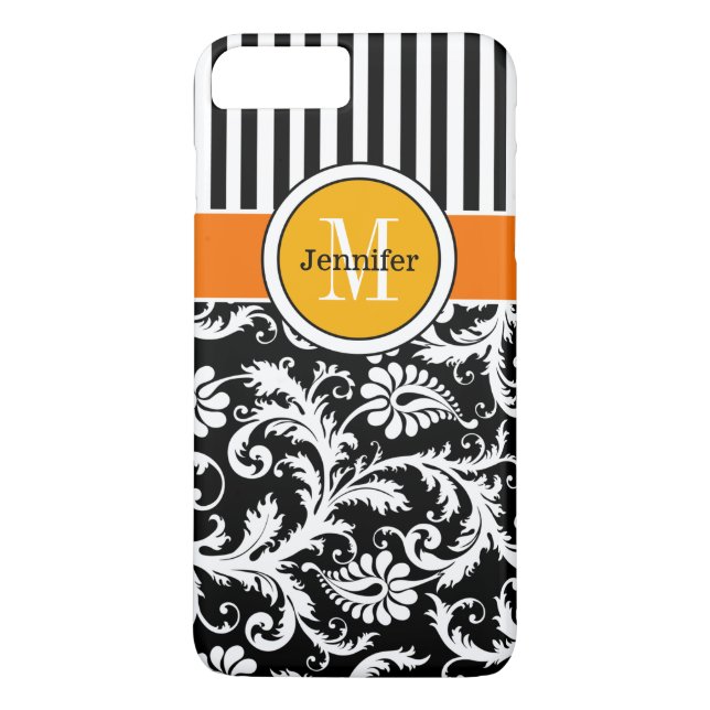 iPhone 7 Case | Damask, Stripes | Orange Gold (Back)