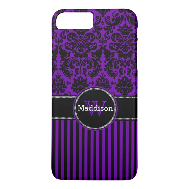 iPhone 7 Case | Damask | Stripes | Purple (Back)